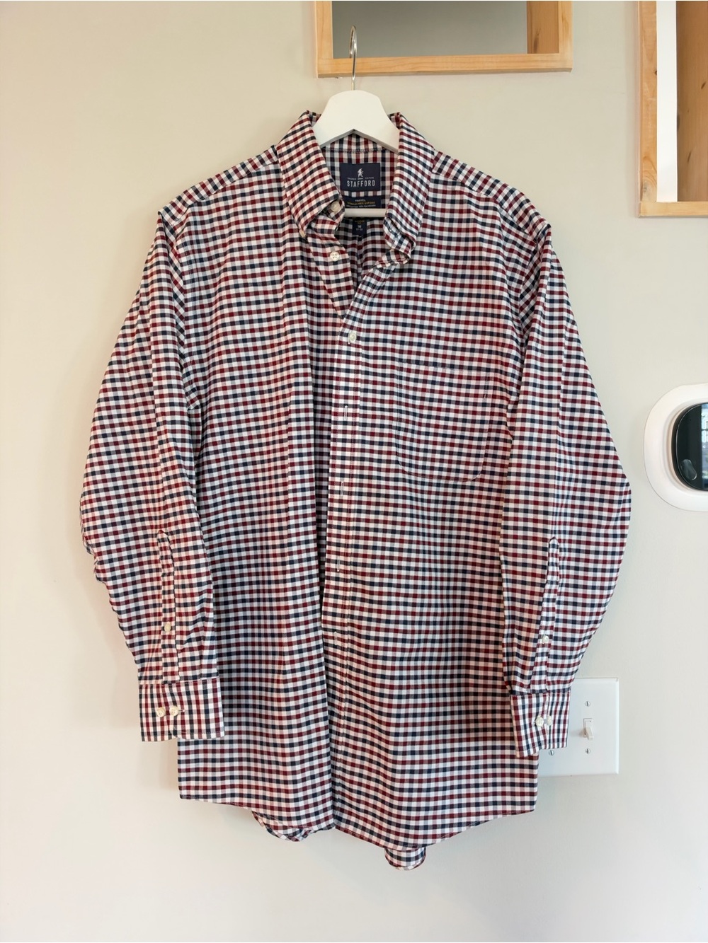 Stafford Red, Navy & White Check Button-Down Shirt